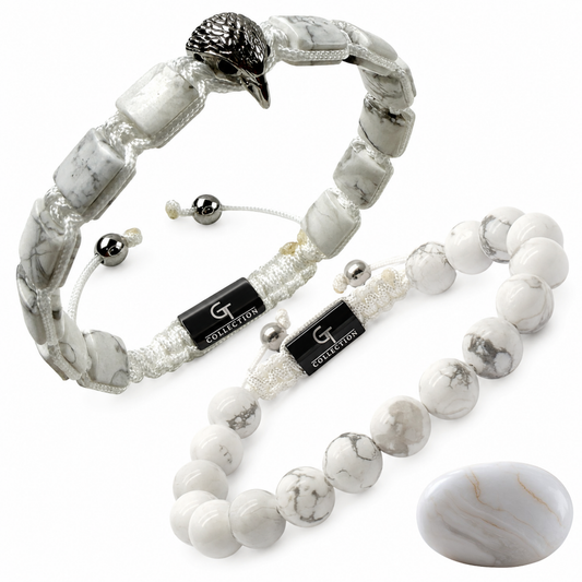 American Eagle Bracelet Stack | Men's White Howlite Bracelet Set with Silver Eagle