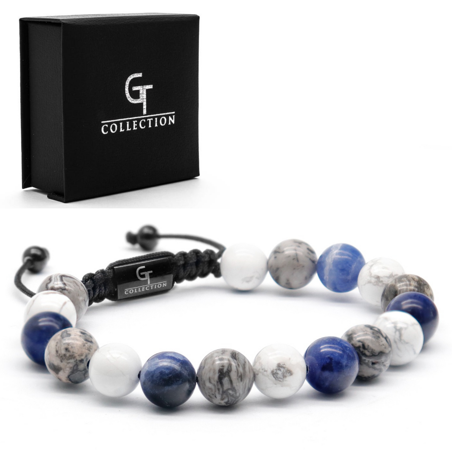 Bracelet perlé sodalite, howlite et jaspe pour hommes - Taille unique