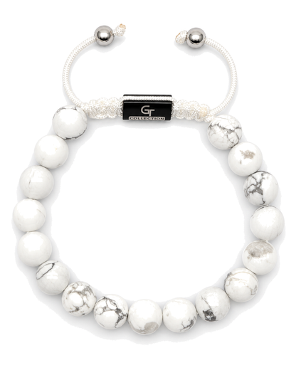 White howlite bead bracelet with black G-Collection center and silver toggle ends