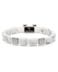 White marble-effect bead bracelet with black logo centerpiece and silver end beads