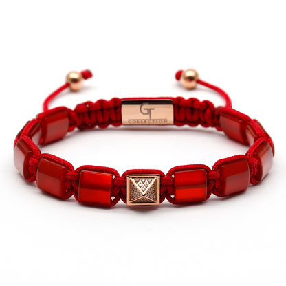Women's RED AGATE Flat bead Bracelet with Pyramid Diamond
