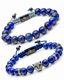 Lapis blue beaded bracelet stack with hamsa-style charm and adjustable cord ties, 2-piece set
