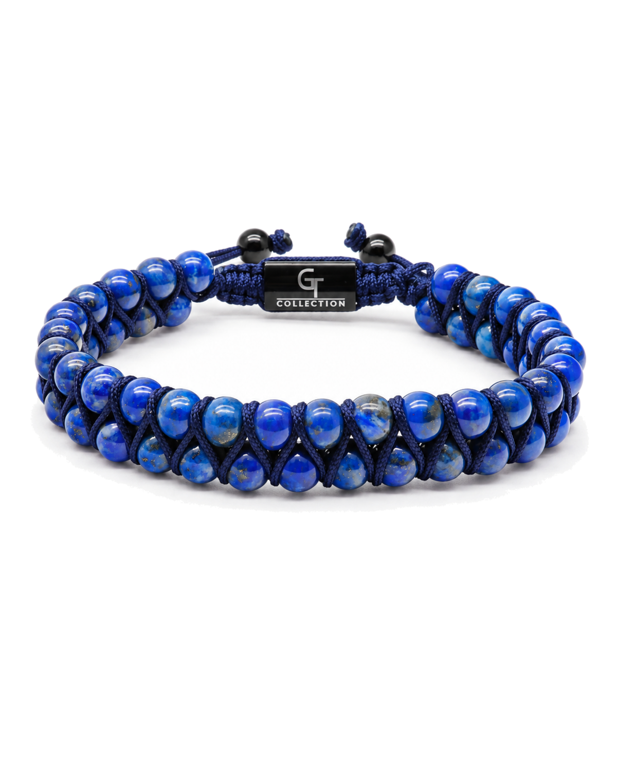 Lapis blue beaded double-row bracelet with black clasp and dark cord ends Main image