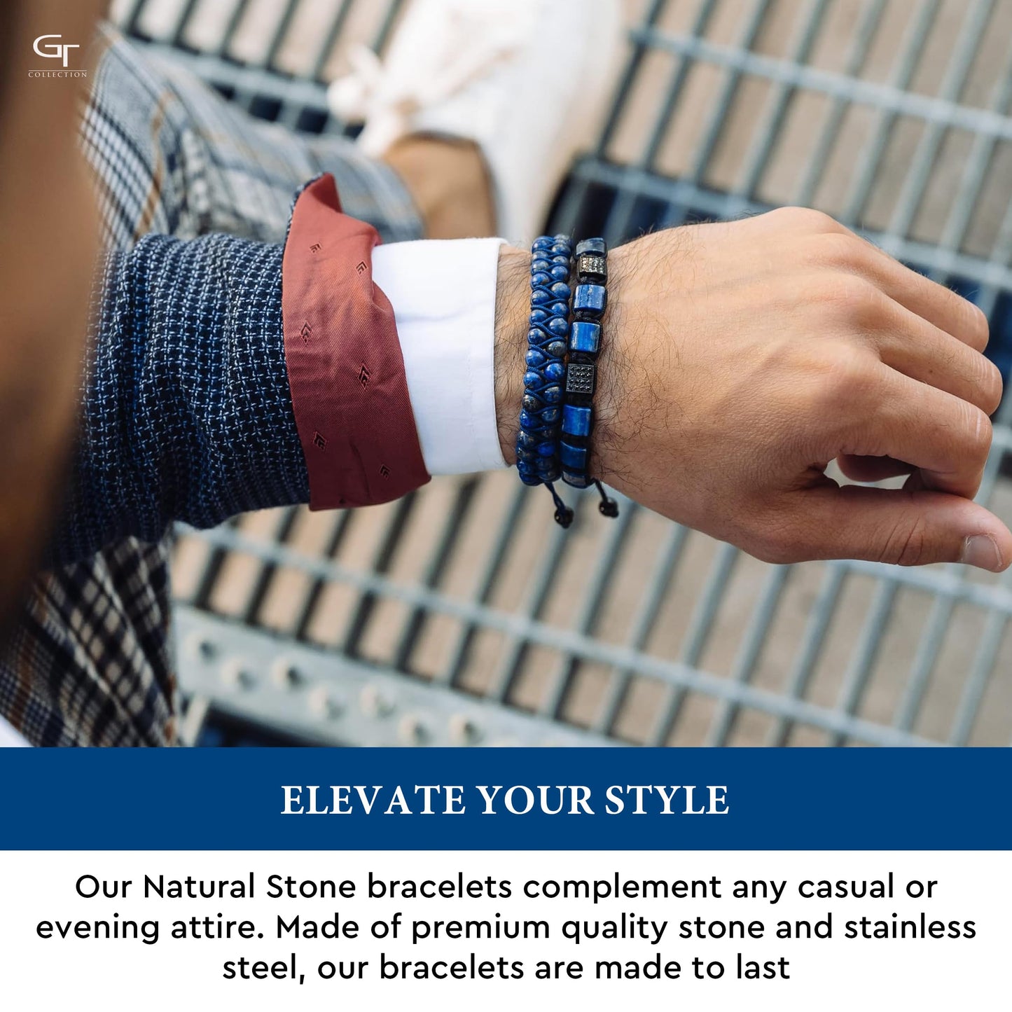 Pulsera de cuentas planas de LAPIS LAZULI para hombre - Talla única