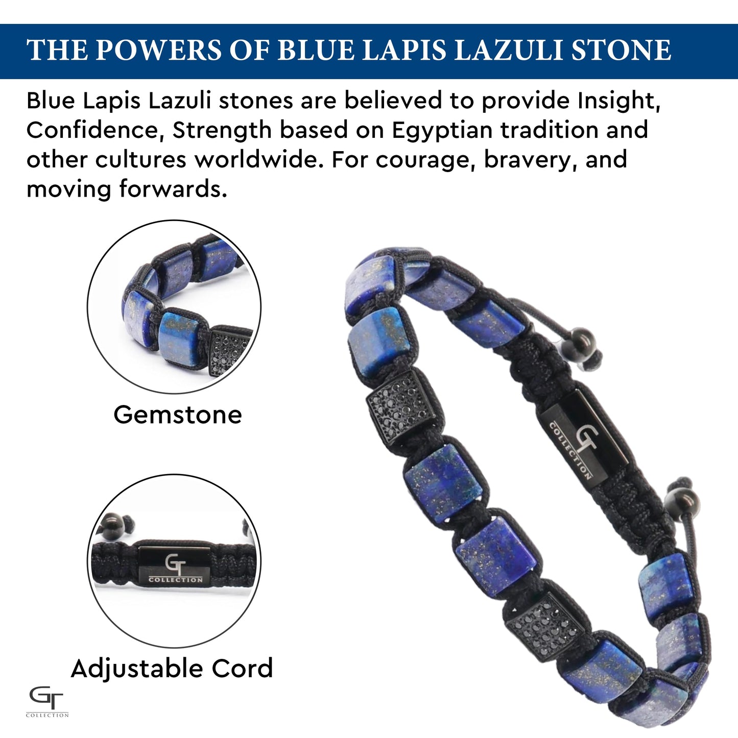 Pulsera de cuentas planas de LAPIS LAZULI para hombre - Talla única