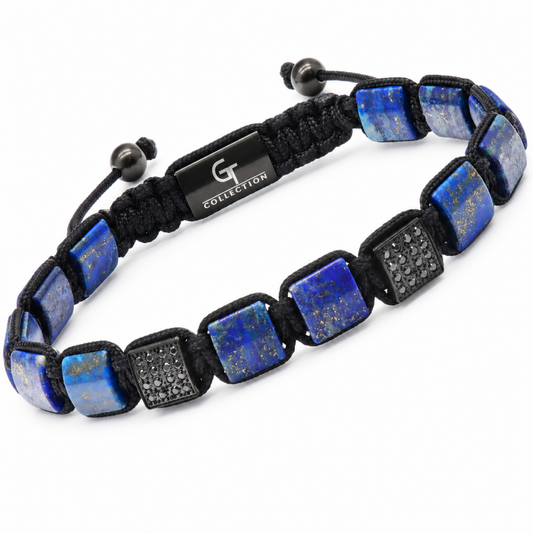 Bracciale da uomo con perline piatte in LAPISLAZZULI