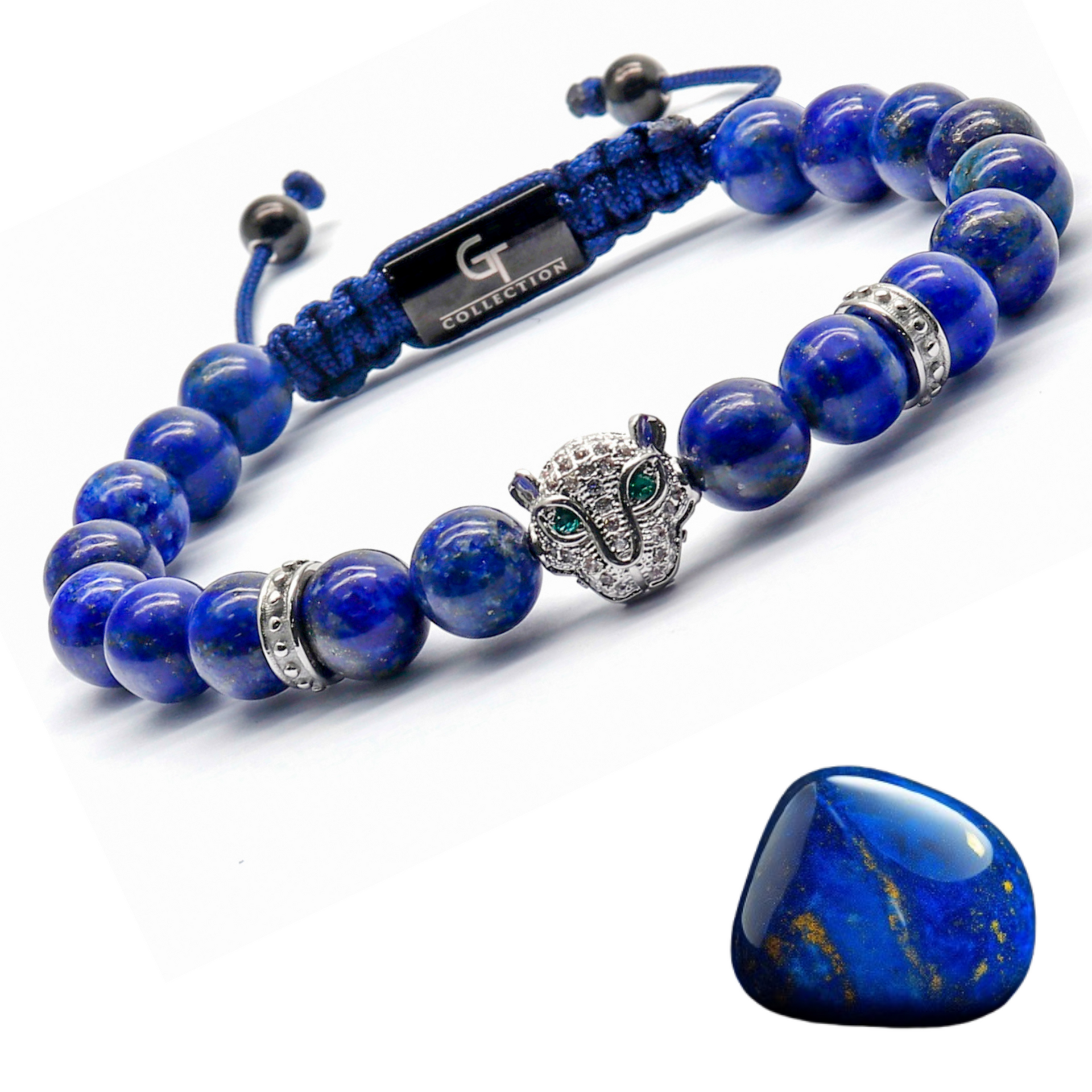 Men's LAPIS LAZULI Bracelet With Silver LEOPARD Head – GT collection Men's LAPIS LAZULI Bracelet With Silver LEOPARD Head – GT collection