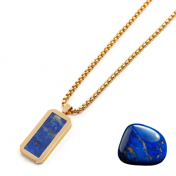Golden Necklace with Rectangle Lapis Lazuli Pendant – GT collection