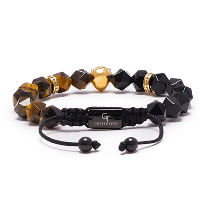 Men's TIGER EYE, ONYX Bracelet with Golden LION Head