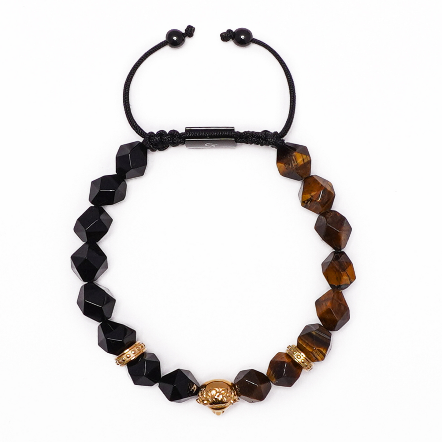 Men's TIGER EYE, ONYX Bracelet with Golden LION Head