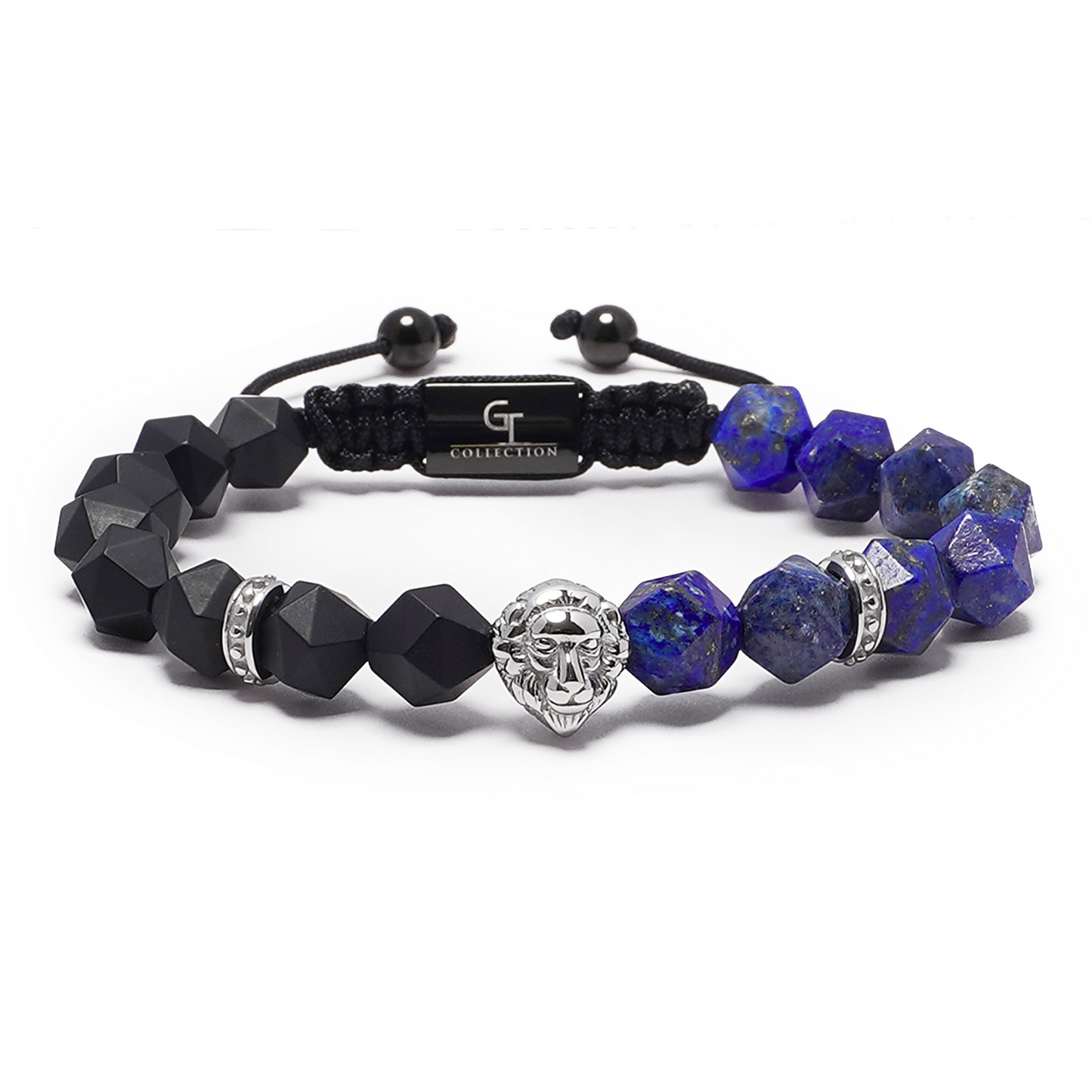 Men's LAPIS, ONYX Bracelet with Silver LION Head