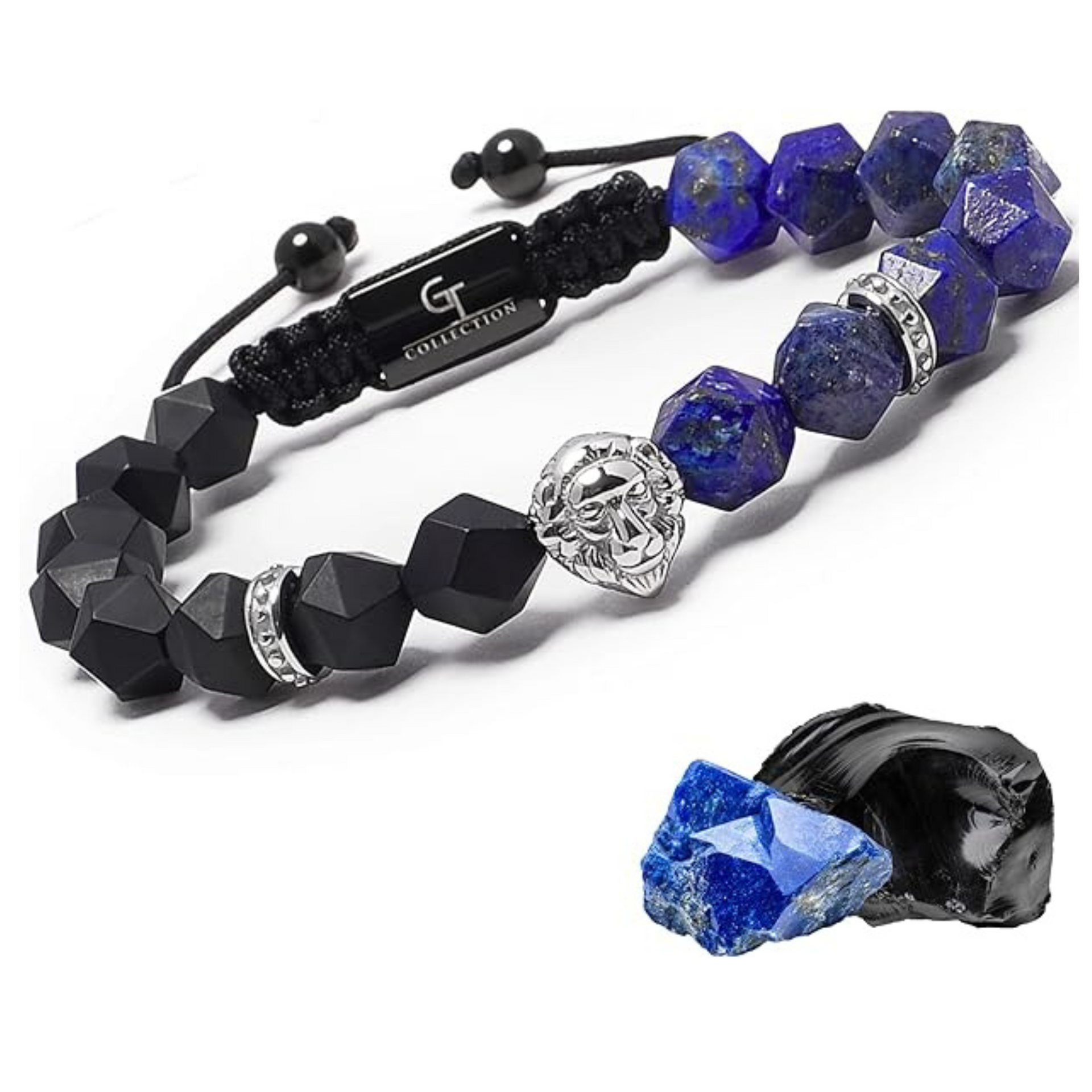 Men's LAPIS, ONYX Bracelet with Silver LION Head – GT collection