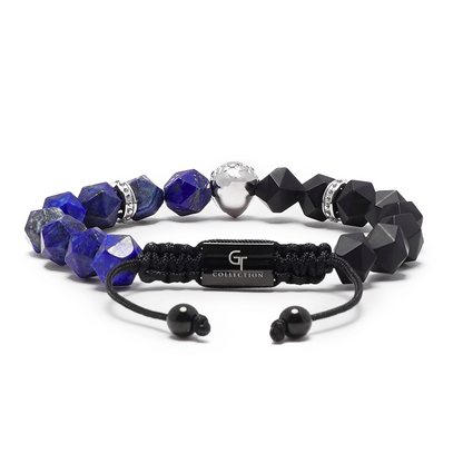 Men's LAPIS, ONYX Bracelet with Silver LION Head