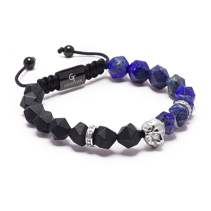 Men's LAPIS, ONYX Bracelet with Silver LION Head