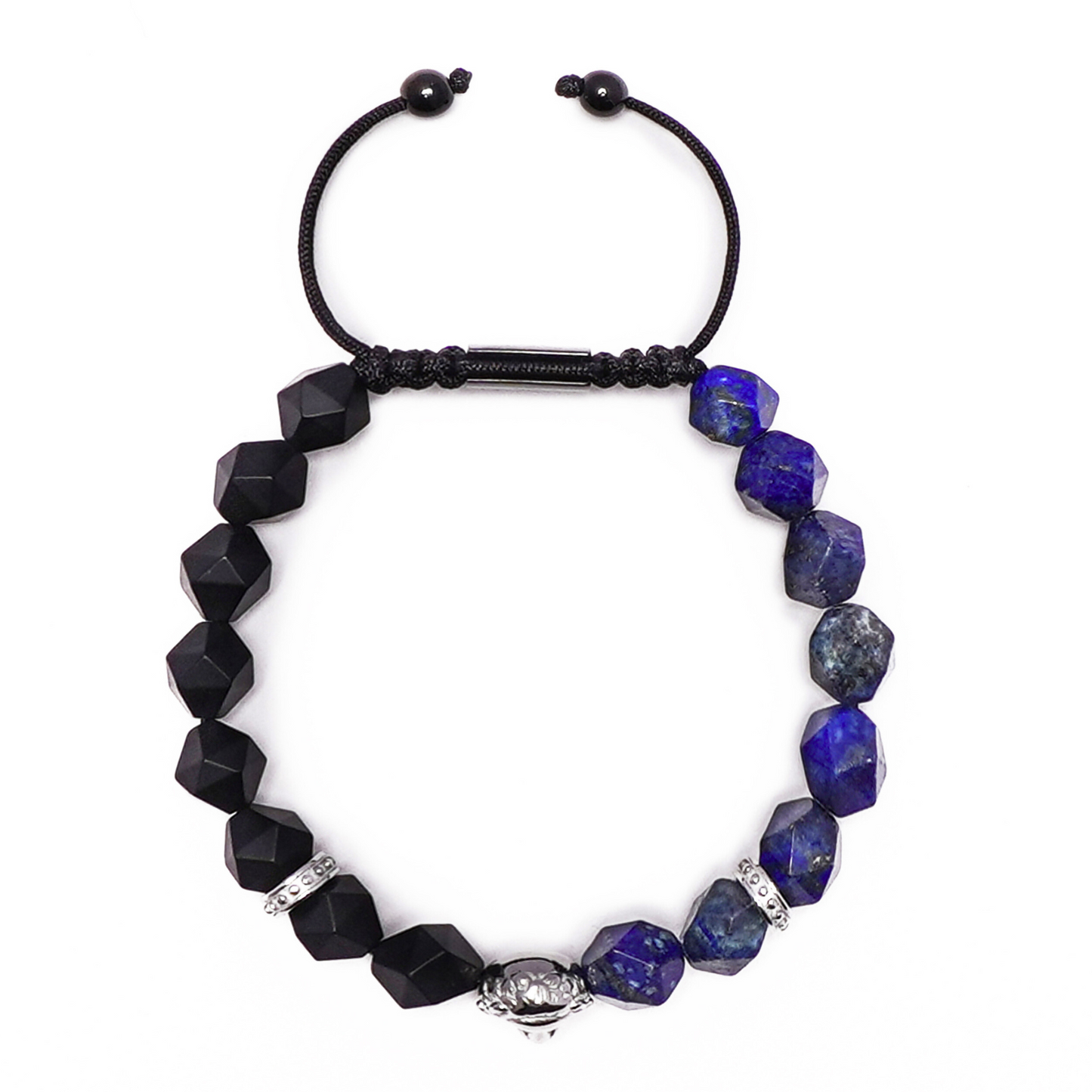 Men's LAPIS, ONYX Bracelet with Silver LION Head