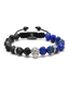 Lapis lazuli and black onyx beaded bracelet with silver lion face centerpiece