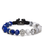 Lion bracelet with lion-head charm, blue lapis lazuli and gray labradorite bead strands
