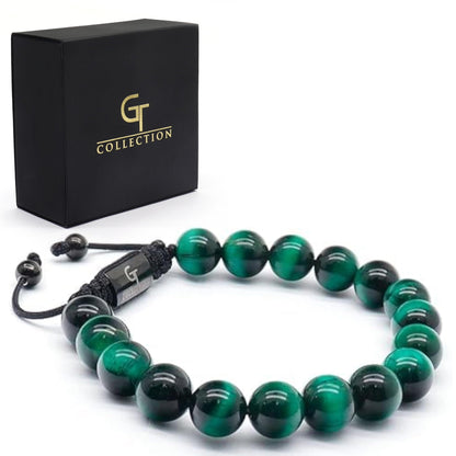 Pulsera con cuentas OJO DE TIGRE VERDE para hombre - Talla única