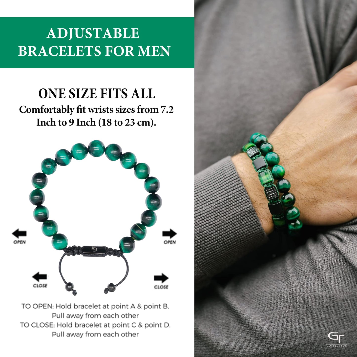 Pulsera con cuentas OJO DE TIGRE VERDE para hombre