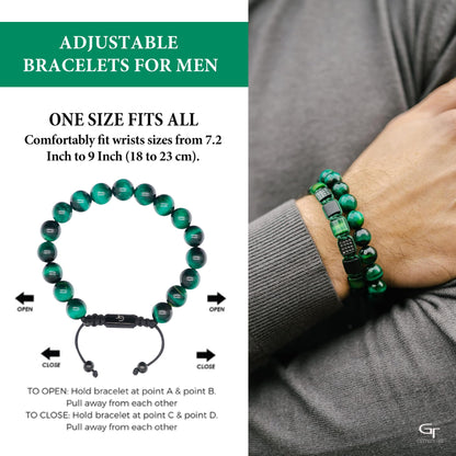 Pulsera con cuentas OJO DE TIGRE VERDE para hombre - Talla única