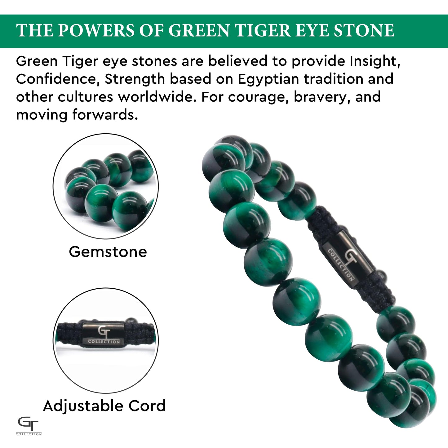 Pulsera con cuentas OJO DE TIGRE VERDE para hombre