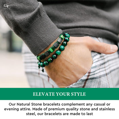 Pulsera con cuentas OJO DE TIGRE VERDE para hombre - Talla única