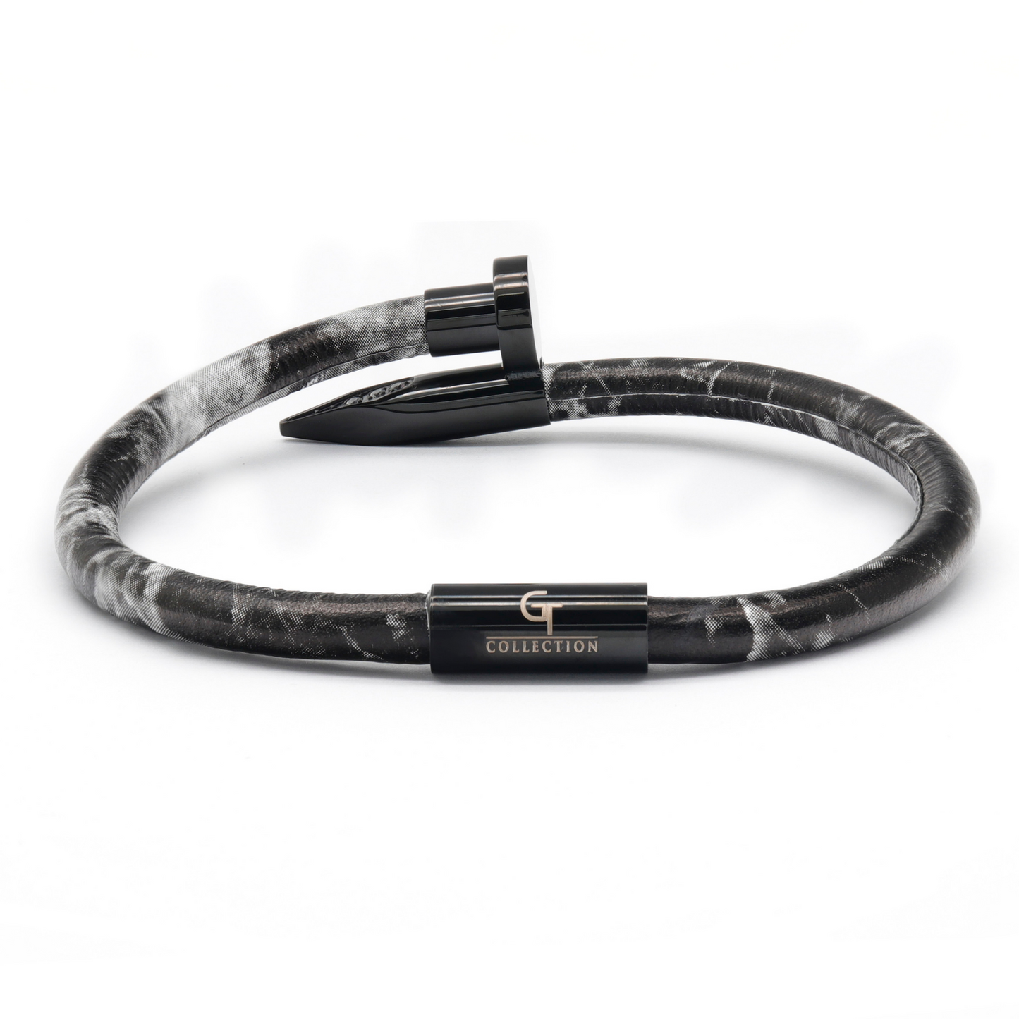 Armband Black Nail mit Zirkon-Diamant – Schwarzes Leder