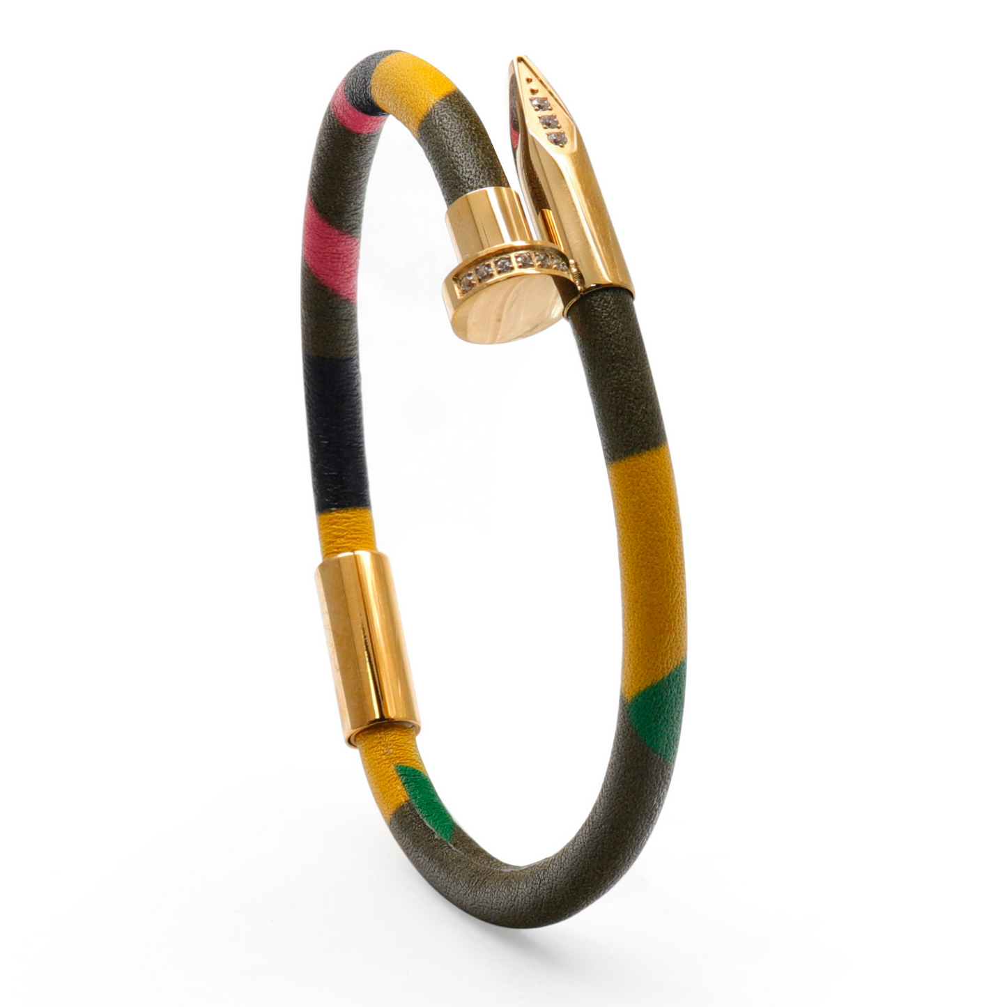 Armband „Goldener Nagel“ mit Zirkon-Diamant – Camo-Leder