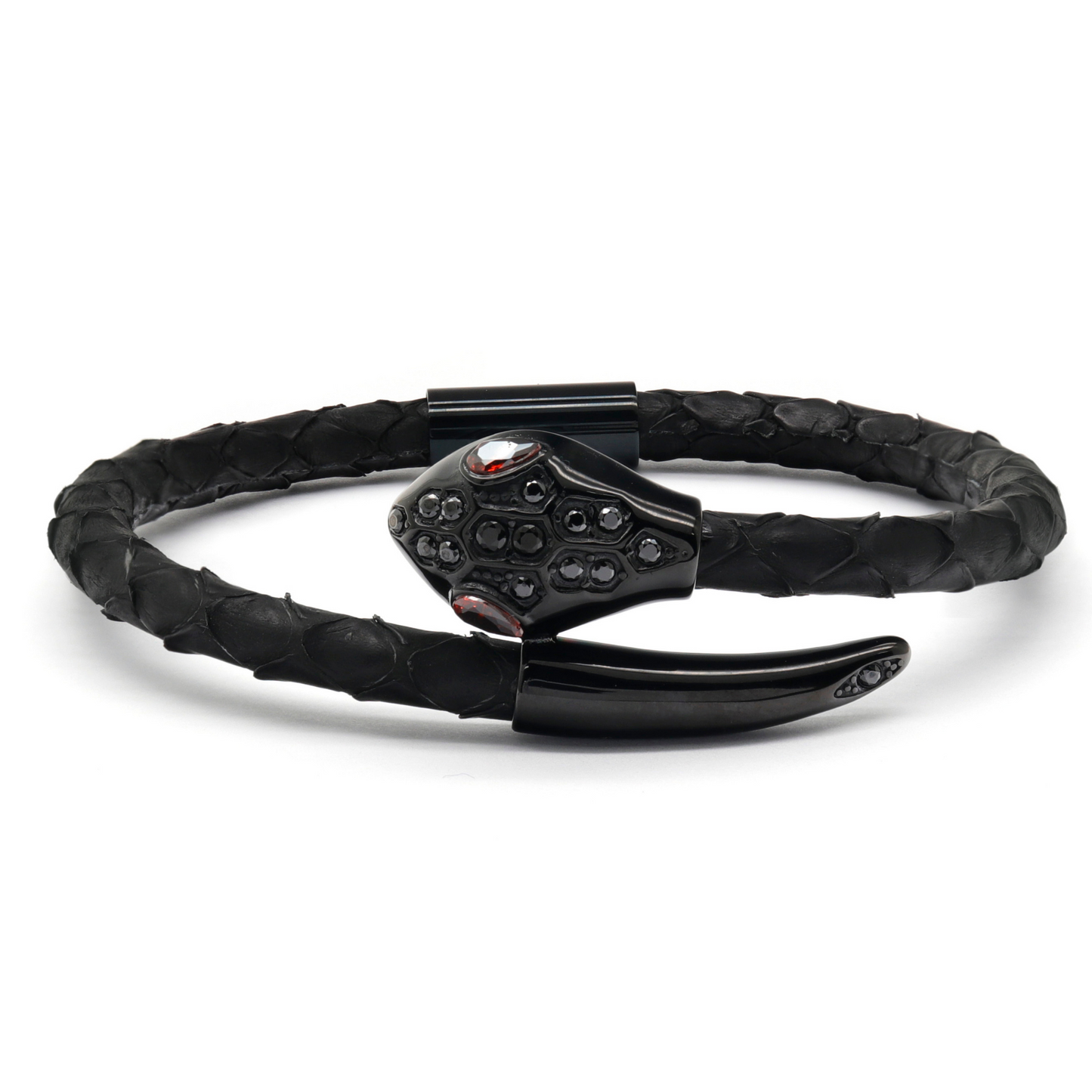 Bracelet Tête de Serpent - Python Noir avec Diamant Zircon