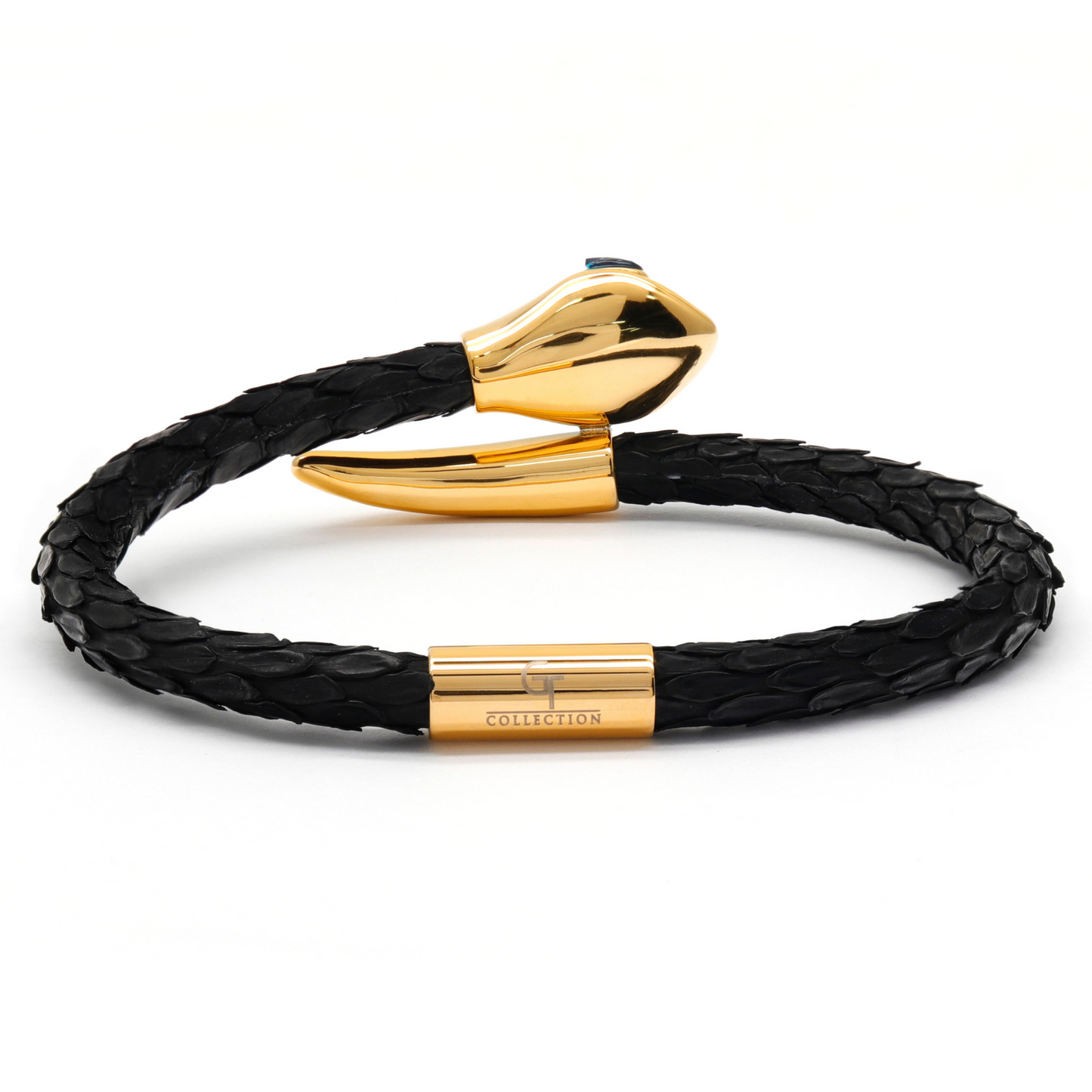 Bracelet Tête de Serpent - Python Noir avec Diamant Zircon