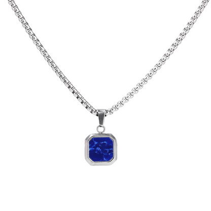 Silver Necklace with Square Lapis Lazuli Pendant