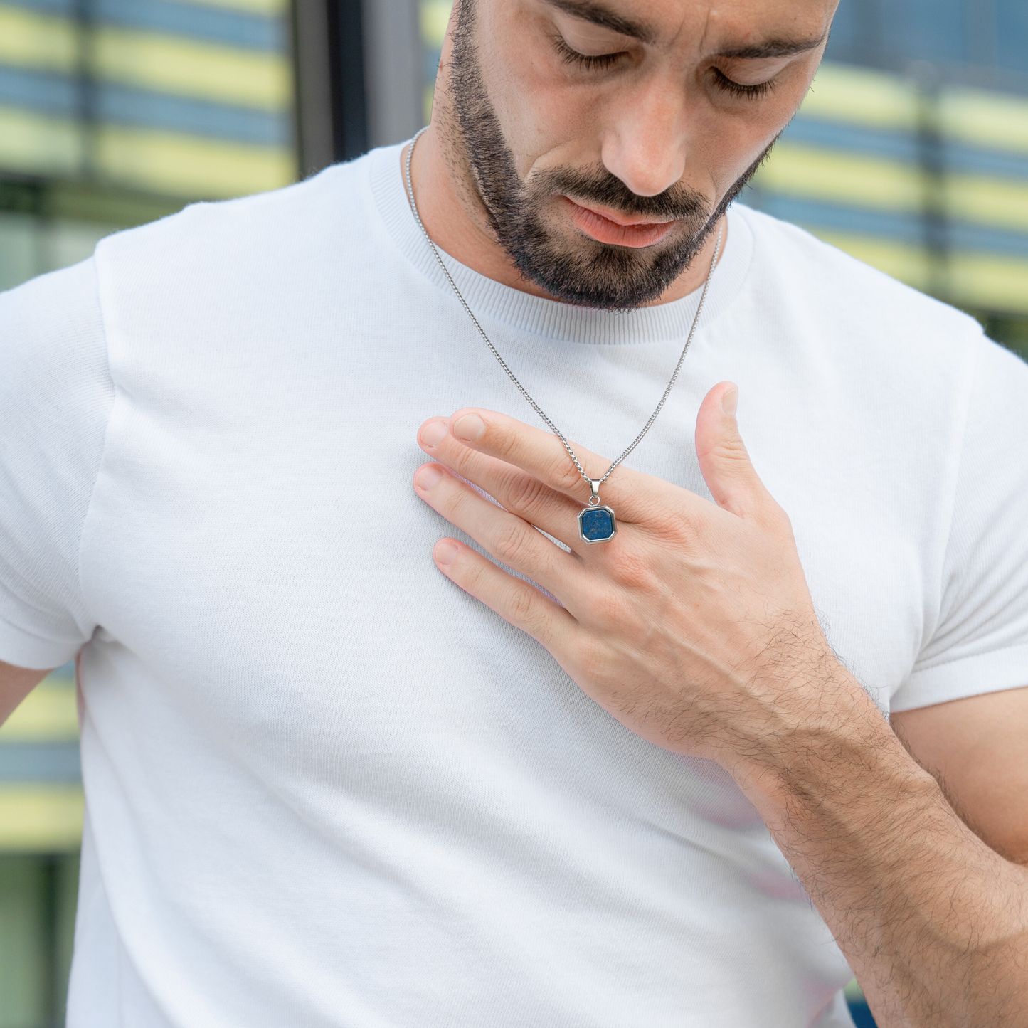 Collana in Argento con Pendente Quadrato in Lapislazzuli