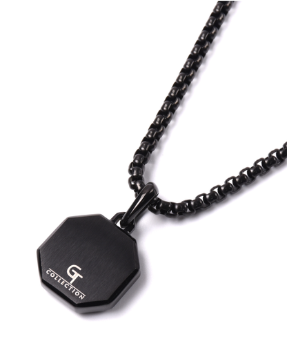 Men's Tiger Eye Necklace With Octagonal Pendant | Black Steel