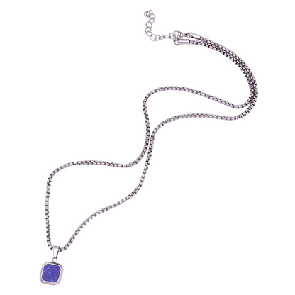 Collier en argent avec pendentif carré en Lapis Lazuli