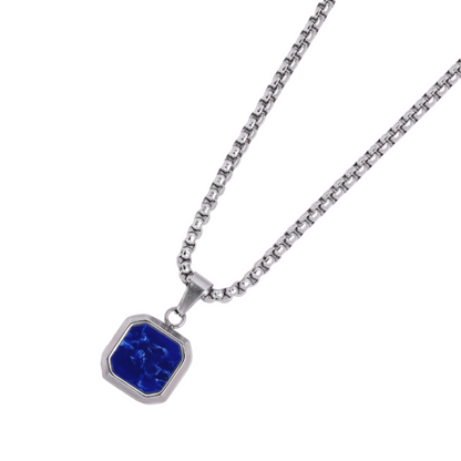 Silver Necklace with Square Lapis Lazuli Pendant