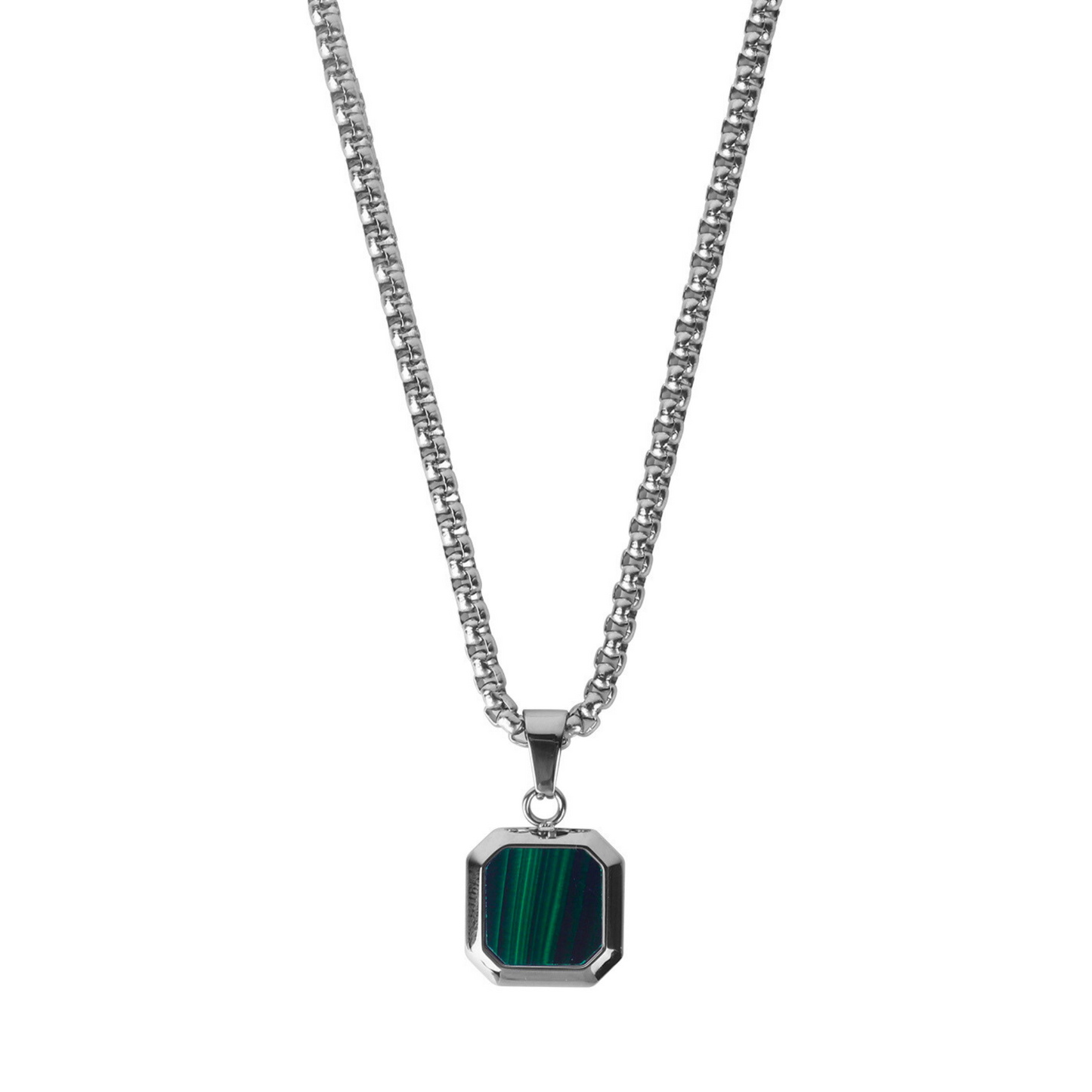 Collier en argent avec pendentif carré en malachite