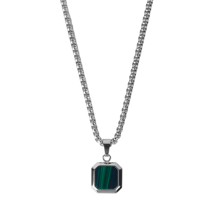 Silver Necklace with Square Malachite Pendant