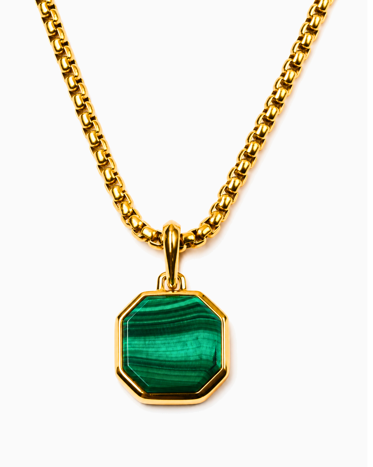 Gold chain necklace with octagonal green malachite pendant and clasp Hauptbild