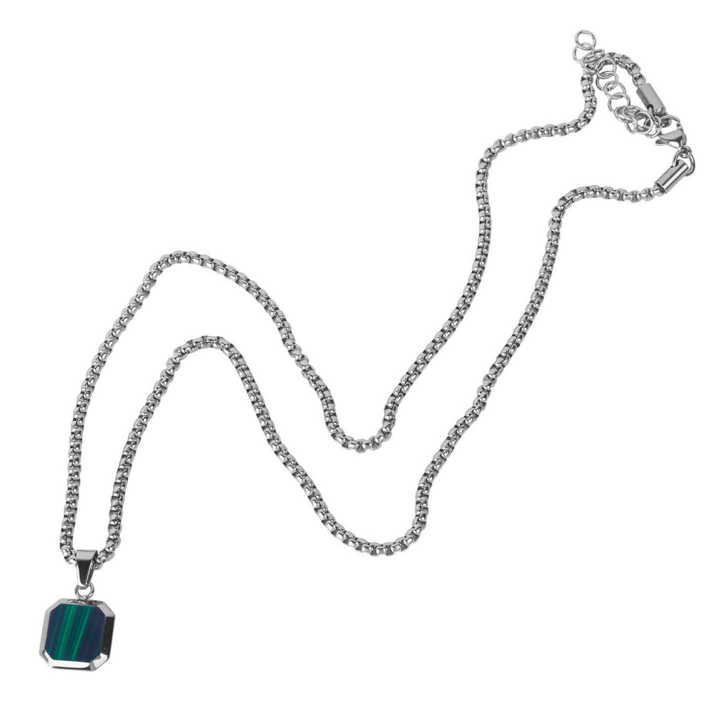 Silver Necklace with Square Malachite Pendant