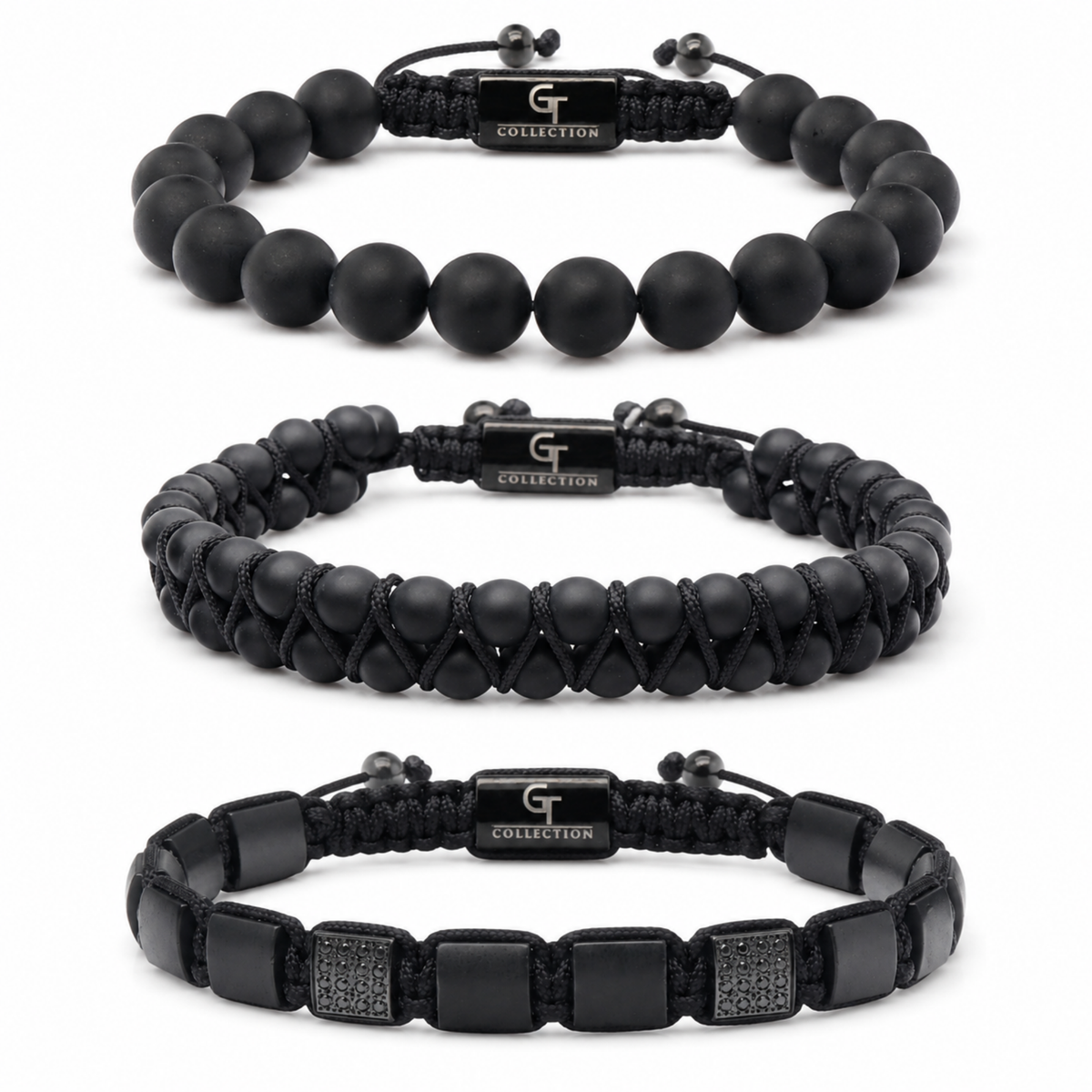 ENSEMBLE DE 3 BRACELETS EN ONYX NOIR - L'Ensemble Force