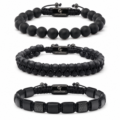 ENSEMBLE DE 3 BRACELETS EN ONYX NOIR - L'Ensemble Force