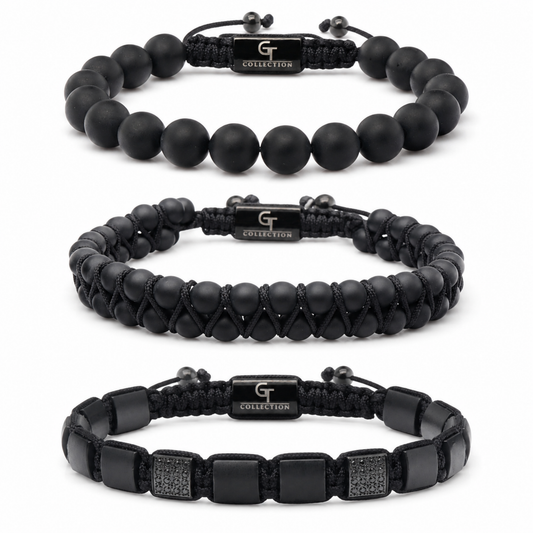 ENSEMBLE DE 3 BRACELETS EN ONYX NOIR - L'Ensemble Force