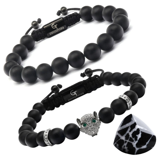 2 Piece Set - Black Onyx Bracelets for Men | The Arabian Leopard Stack