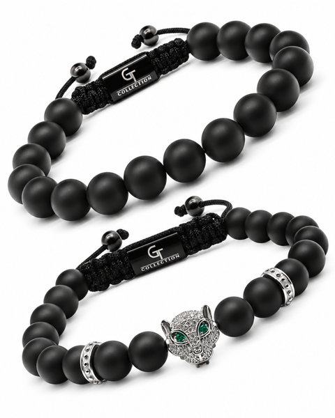 Men's Black Onyx Leopard Bracelet Stack – Silver | GT Collection
