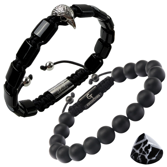 American Eagle Bracelet Stack | Men's Black Onyx Bracelet Set with Silver Eagle