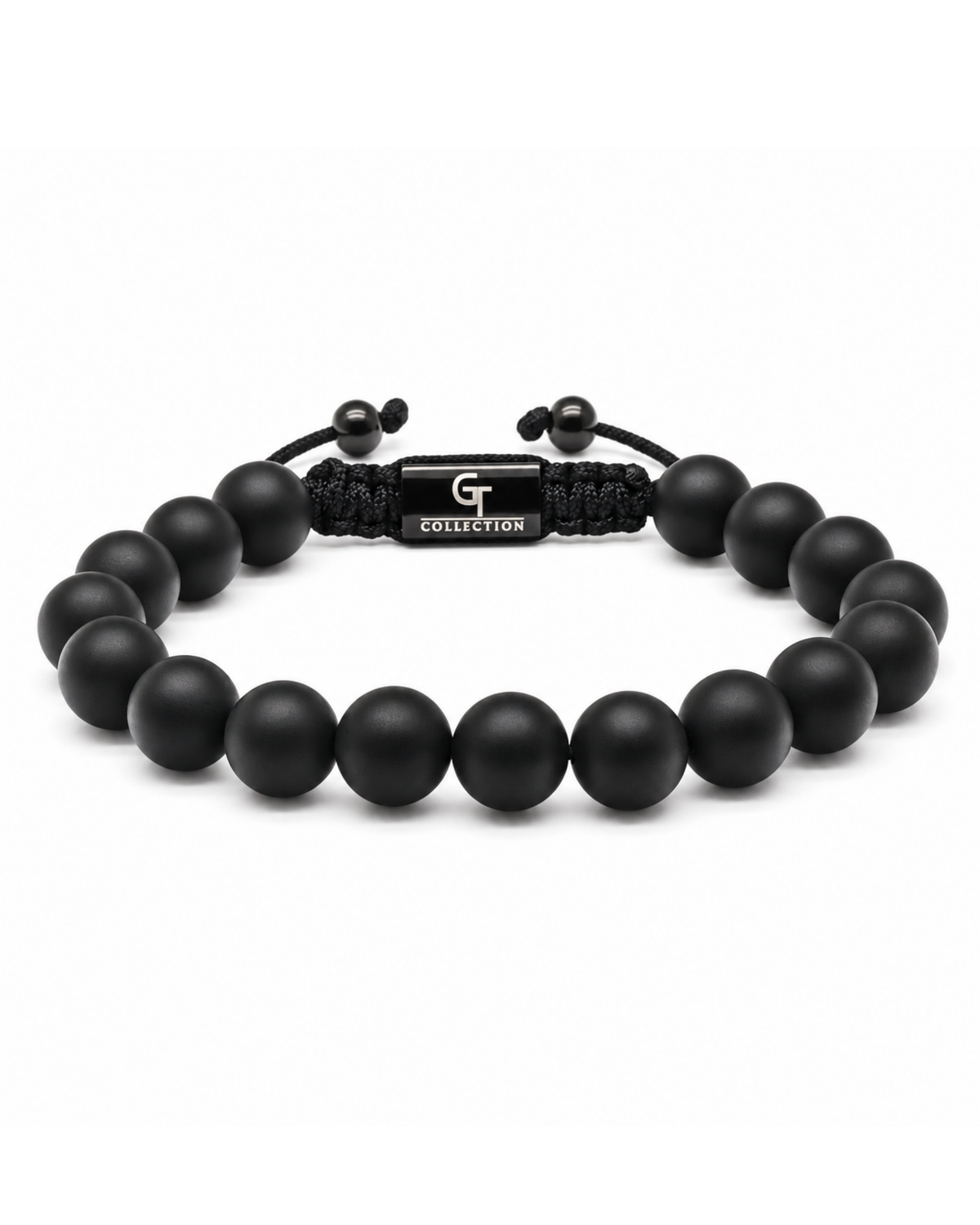 Single-row black bead bracelet with clasp and small toggle charm