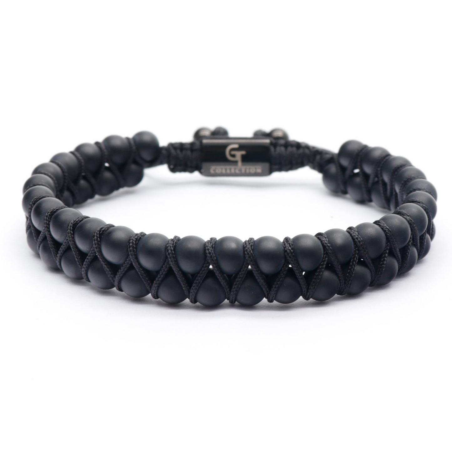 ENSEMBLE 2 PIÈCES - Bracelet double perle et bracelet plat en ONYX NOIR