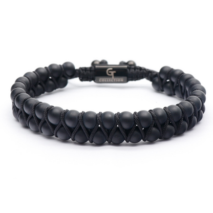 2 PIECE SET - BLACK ONYX Double Bead Bracelet And Flatbead Bracelet