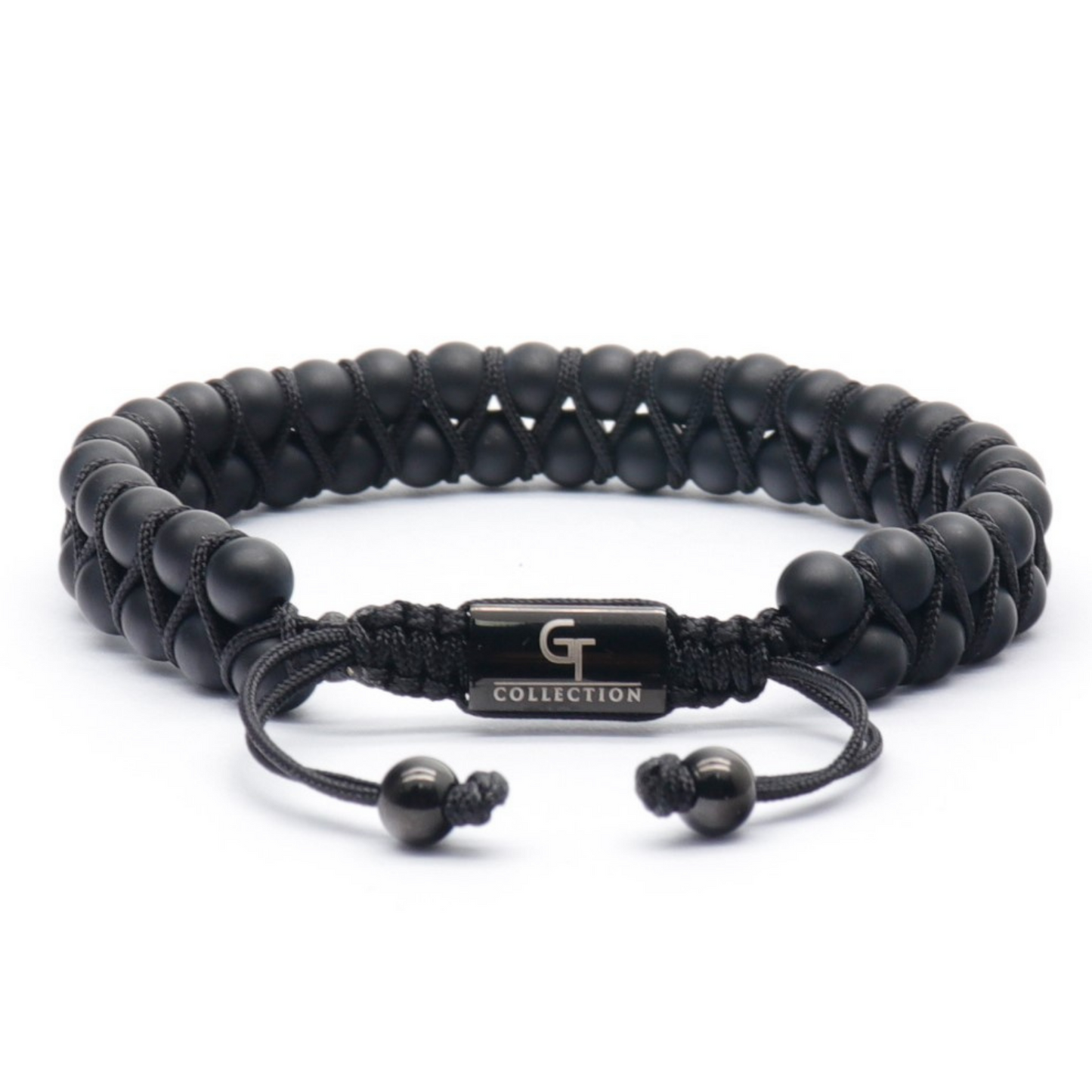 ENSEMBLE 2 PIÈCES - Bracelet double perle et bracelet plat en ONYX NOIR