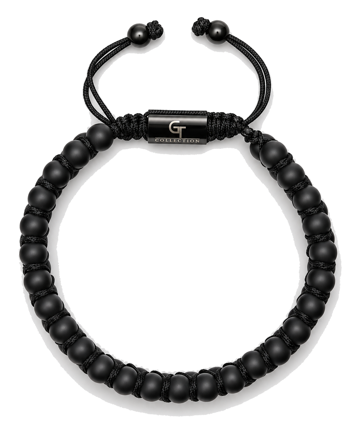 Black beaded bracelet with braided cord band and G Collection metal bar clasp